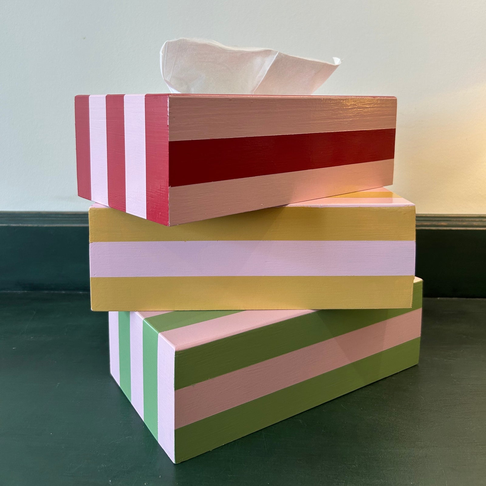 Hand Painted Red and Pink Tissue Box