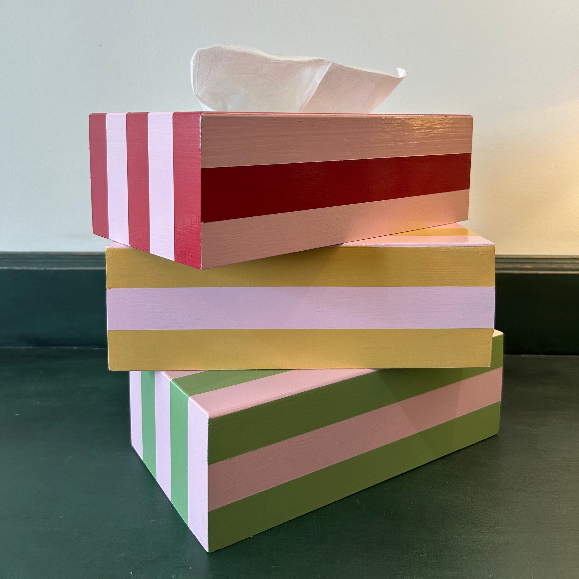 Hand Painted Red and Pink Tissue Box