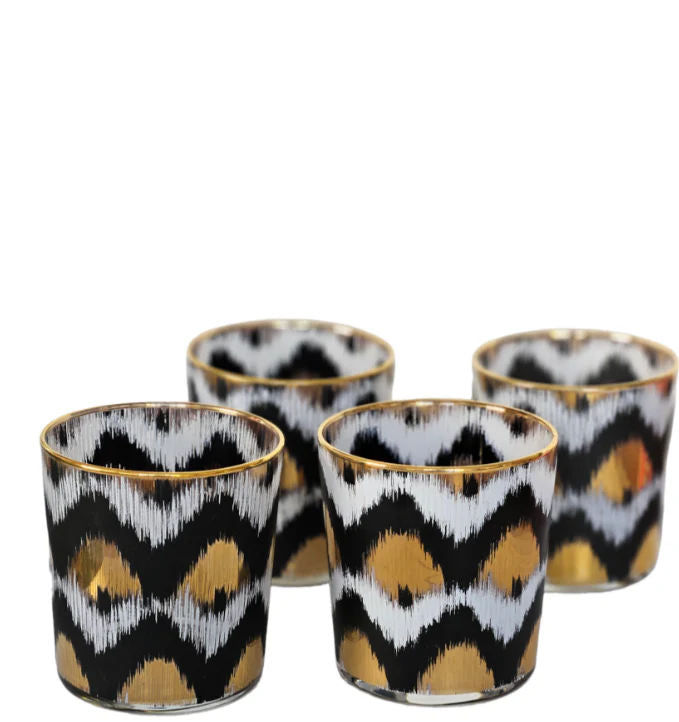 Ikat gold glasses - Black Tumbler Set of 4