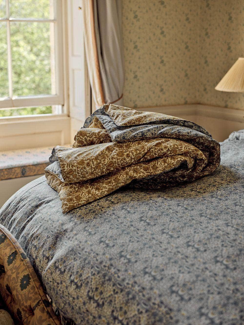 Reversible Heirloom Quilt Made With Liberty Fabric Lodden China Blue & Sambourne Yellow