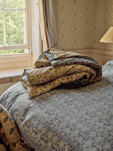 Reversible Heirloom Quilt Made With Liberty Fabric Lodden China Blue & Sambourne Yellow