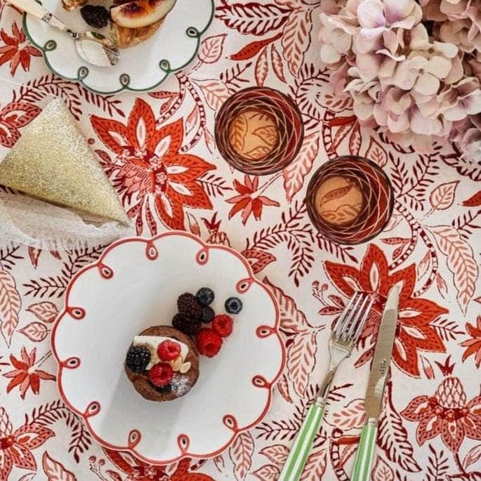 Rosy Red Scalloped Tea Plates - Set of 4