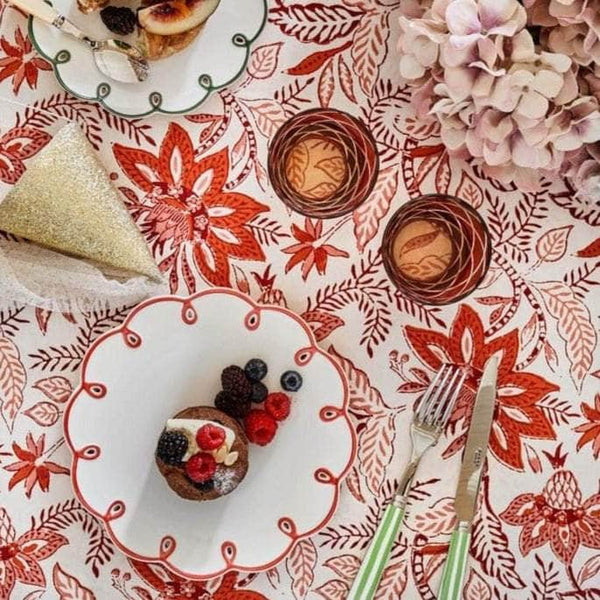 Rosy Red Scalloped Tea Plates - Set of 4