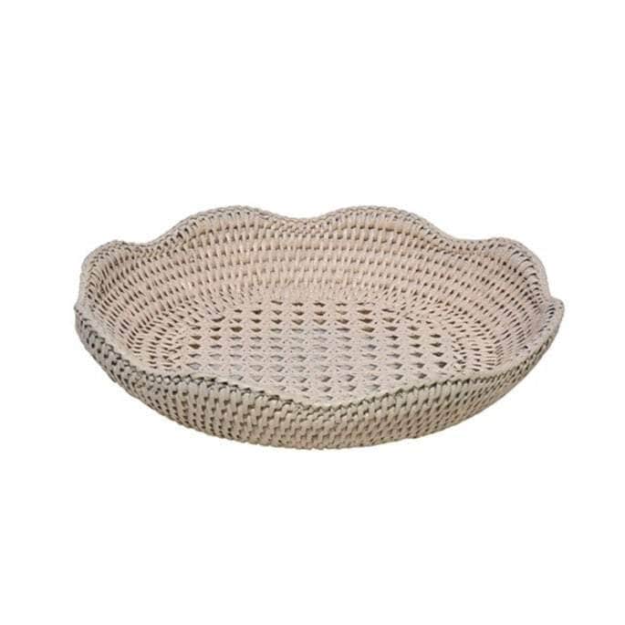 Scalloped Medium Round Rattan Tray - Yellow