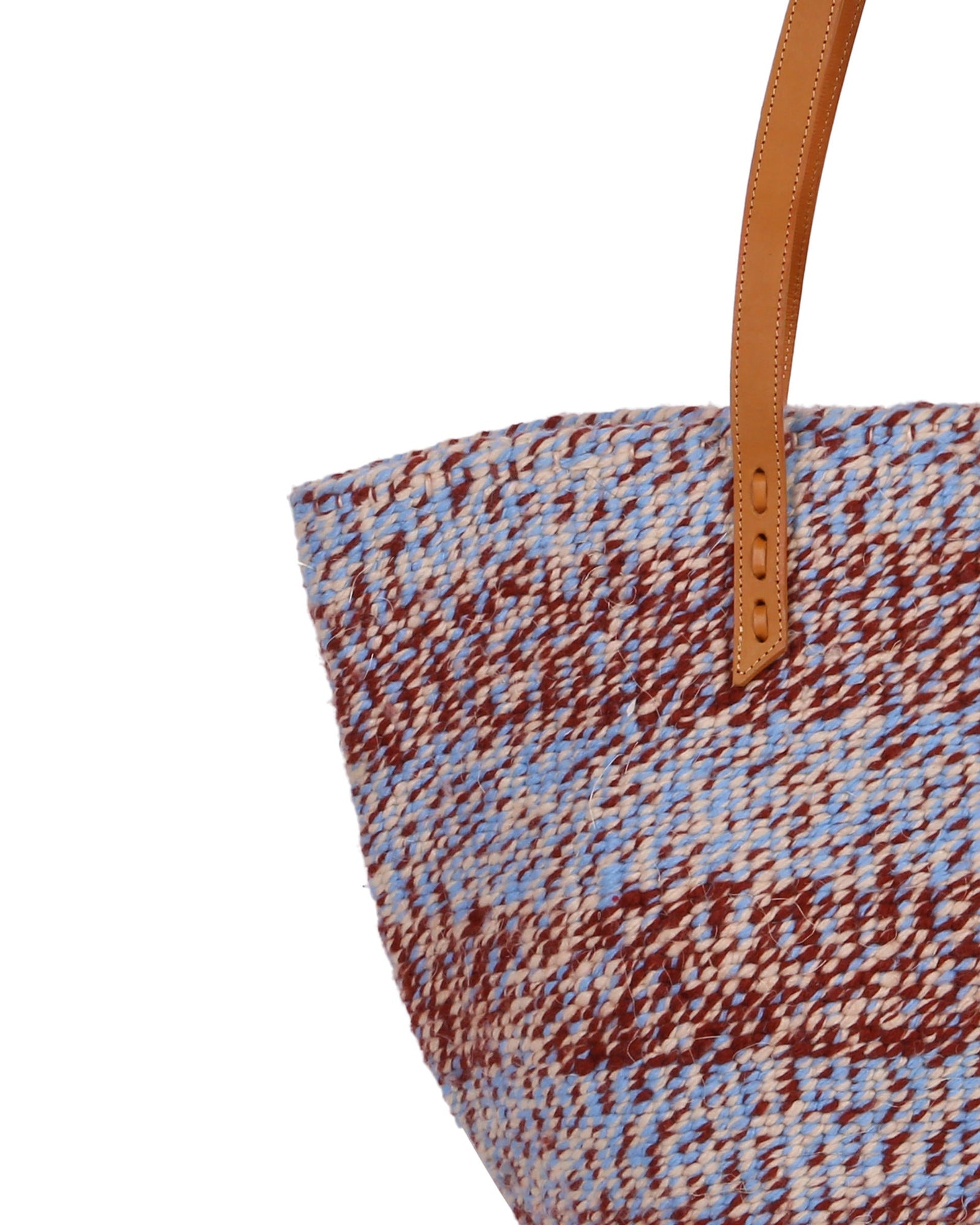 KIASI: Handwoven Blue, Brown and White Wool Tote Bag