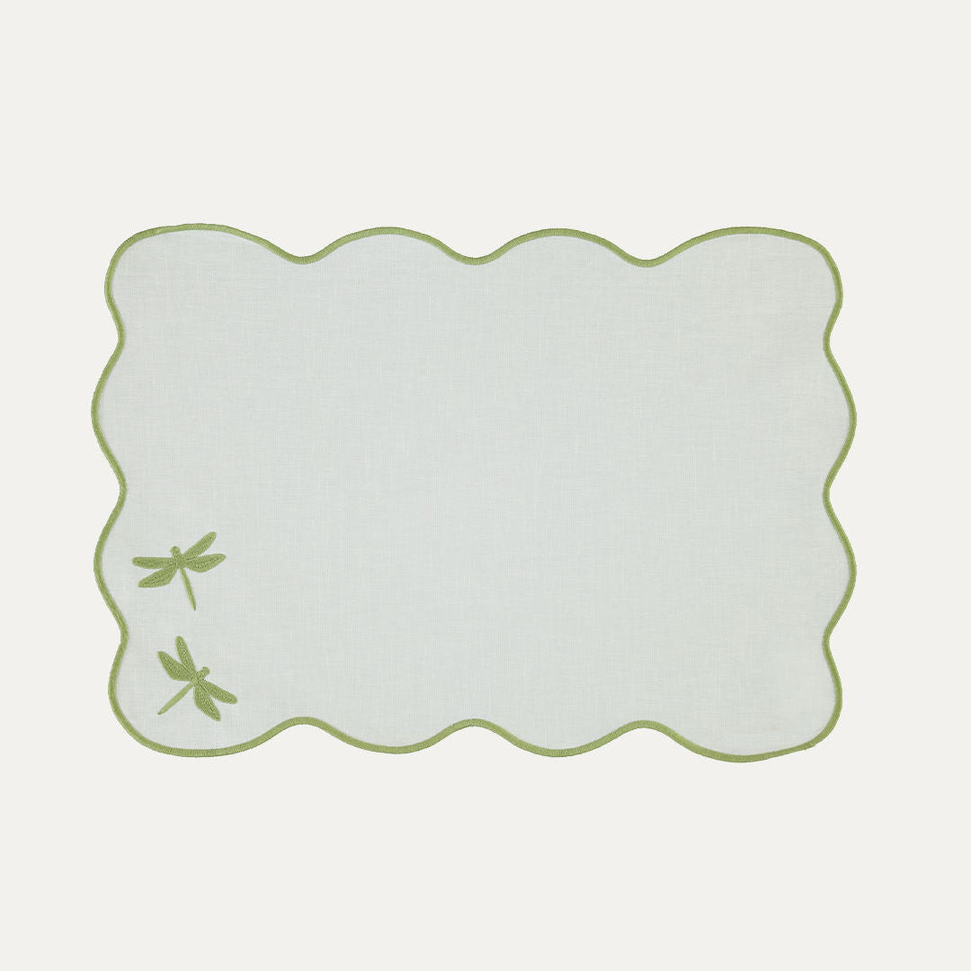Dragonfly Placemats IEA, White with Stain-Resistant Green