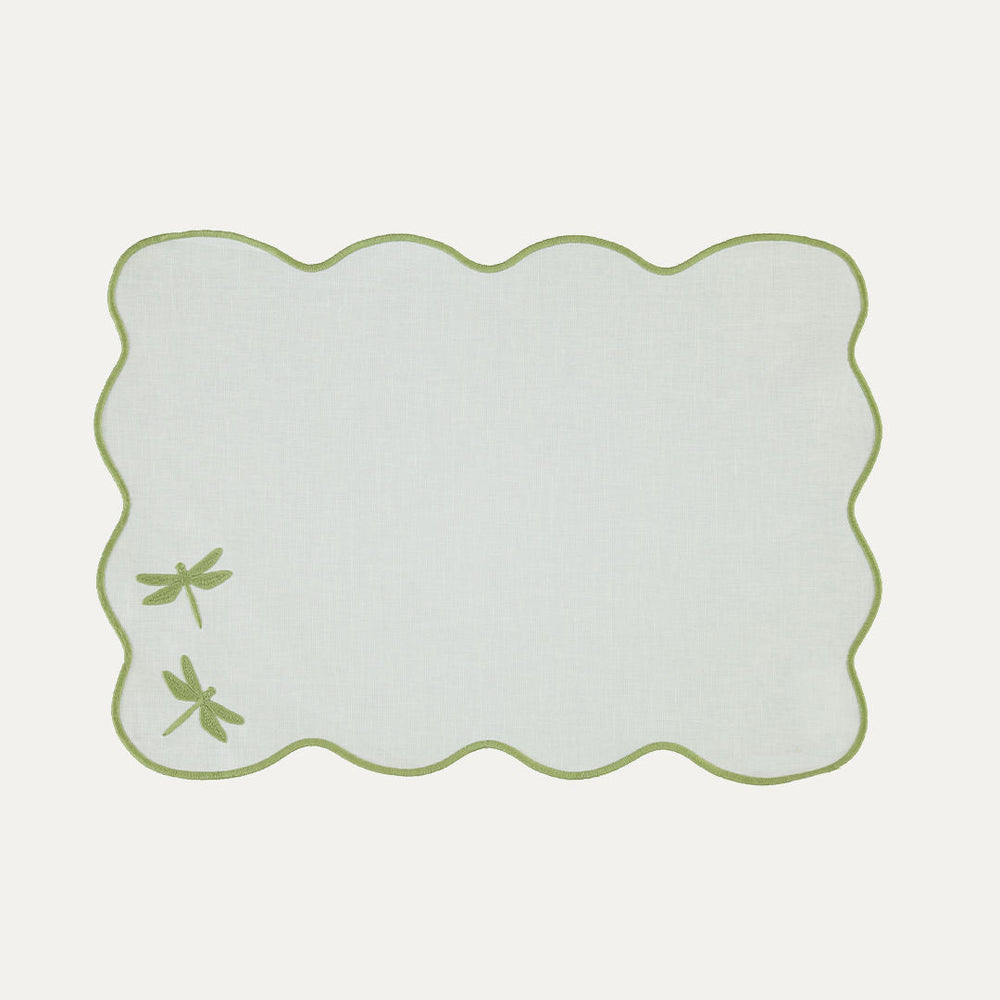 Dragonfly Placemats IEA, White with Stain-Resistant Green