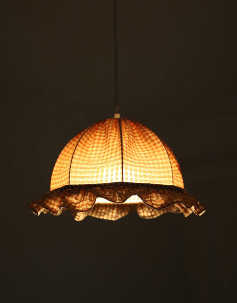 Rounded Dome Pendant Light with Ruffles, Margaret "Gingham" Print