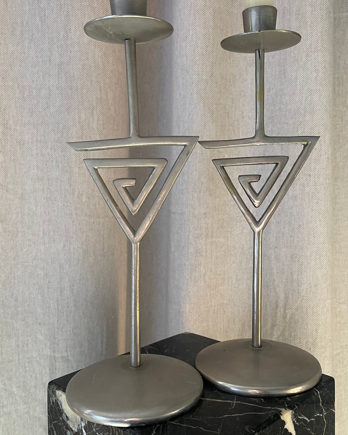 Pair Of Chrome Sprial Metal Vintage 1980s Candle Holders