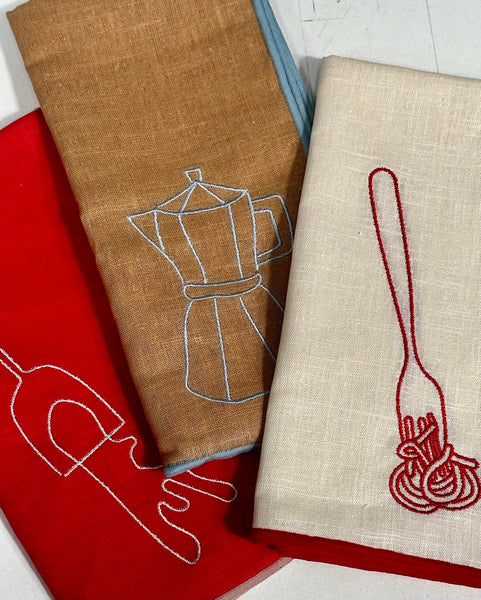 Linen Embroidered Napkins | 'Wine'