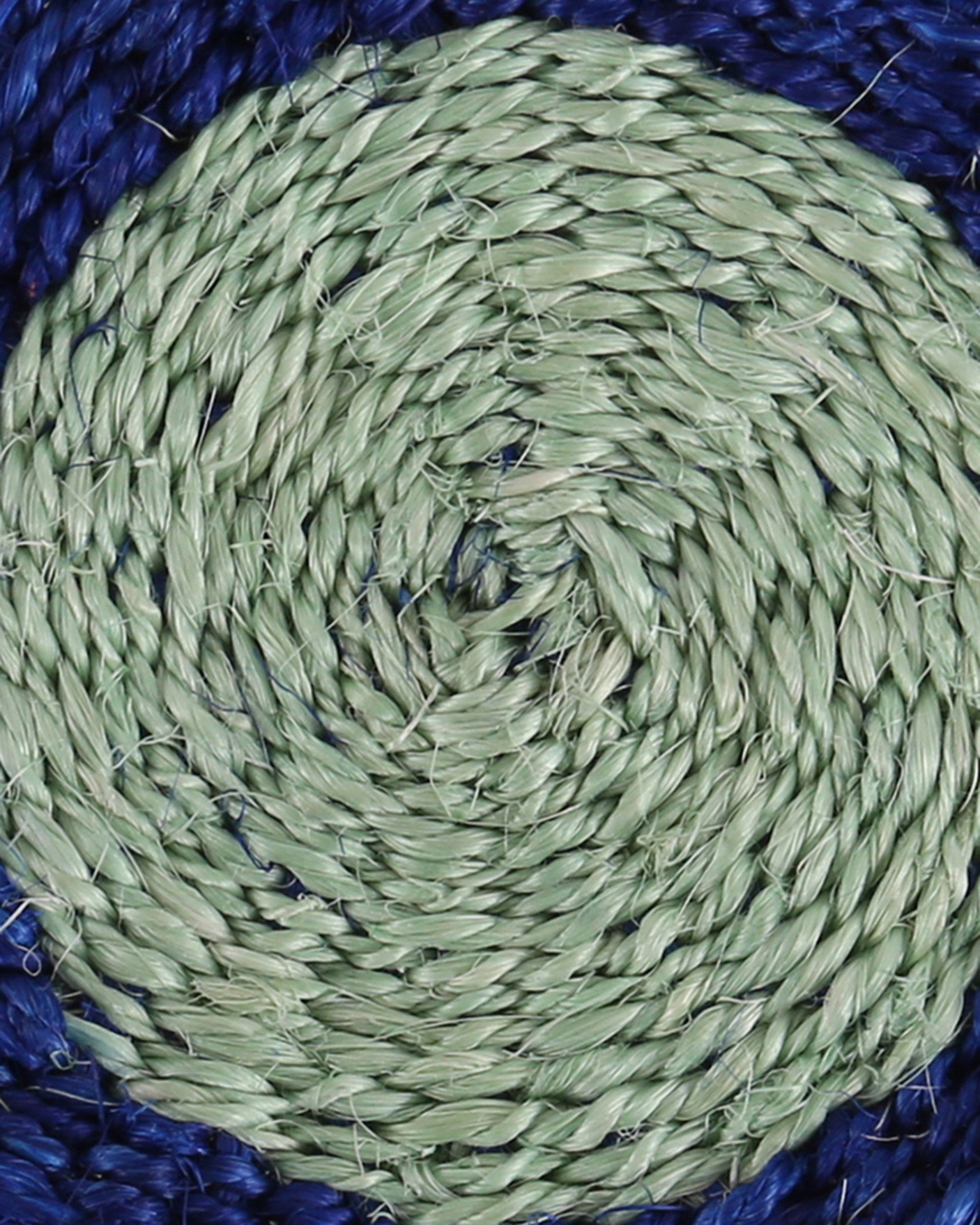 KALAMU: Sapling Green and True Blue Woven Sisal Circular Coaster