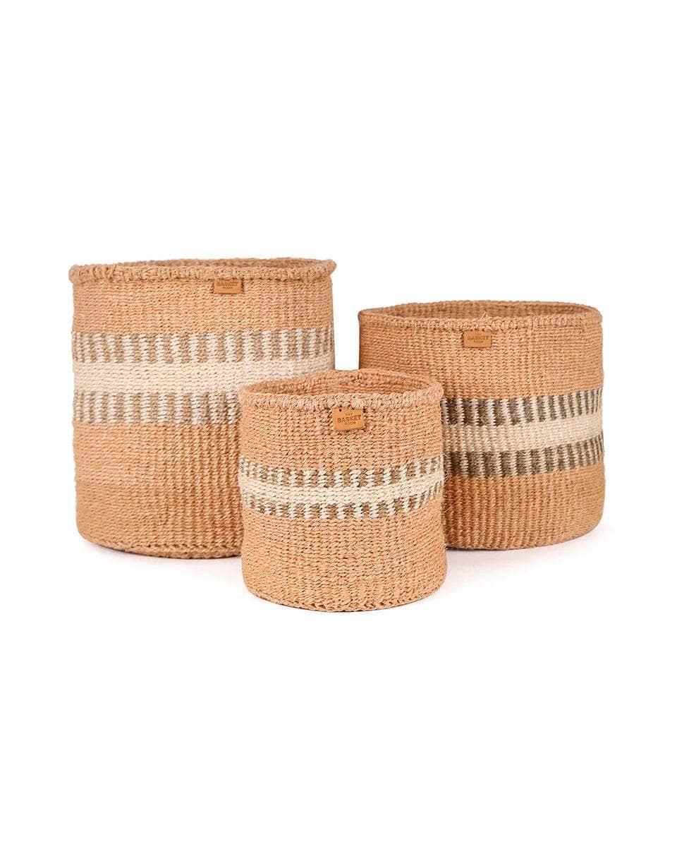 SUKARI: Beige & White Stripe Woven Storage Basket