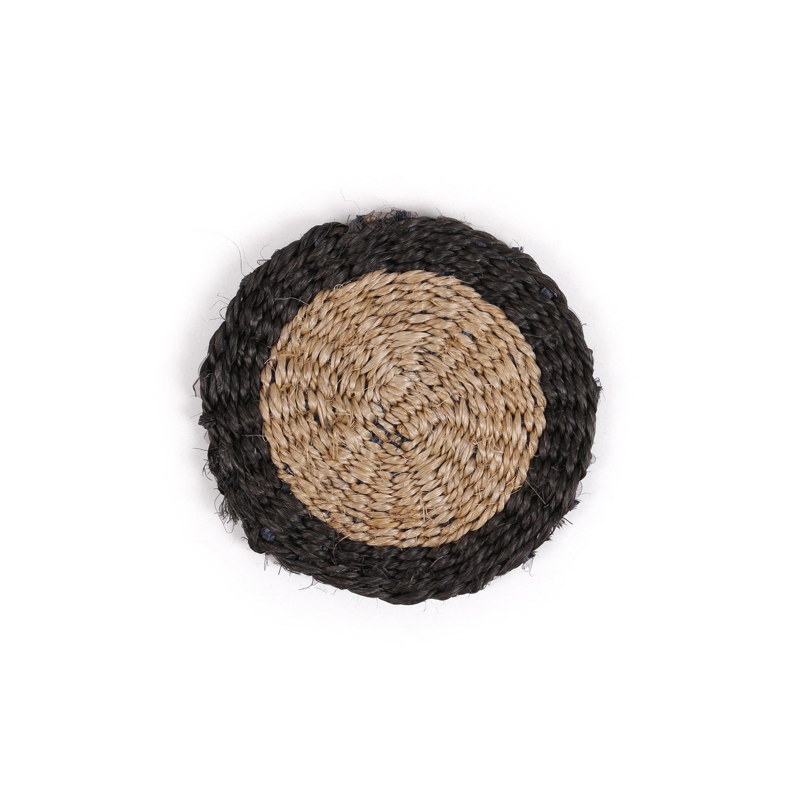 SURA: Natural & Black Trim Woven Circular Coaster
