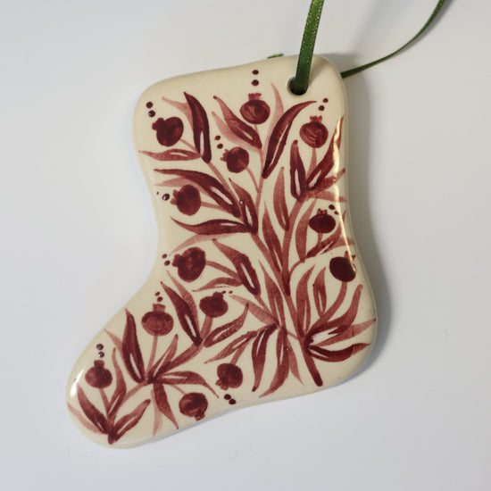 Hand Painted Ceramic Christmas Stocking Ornament