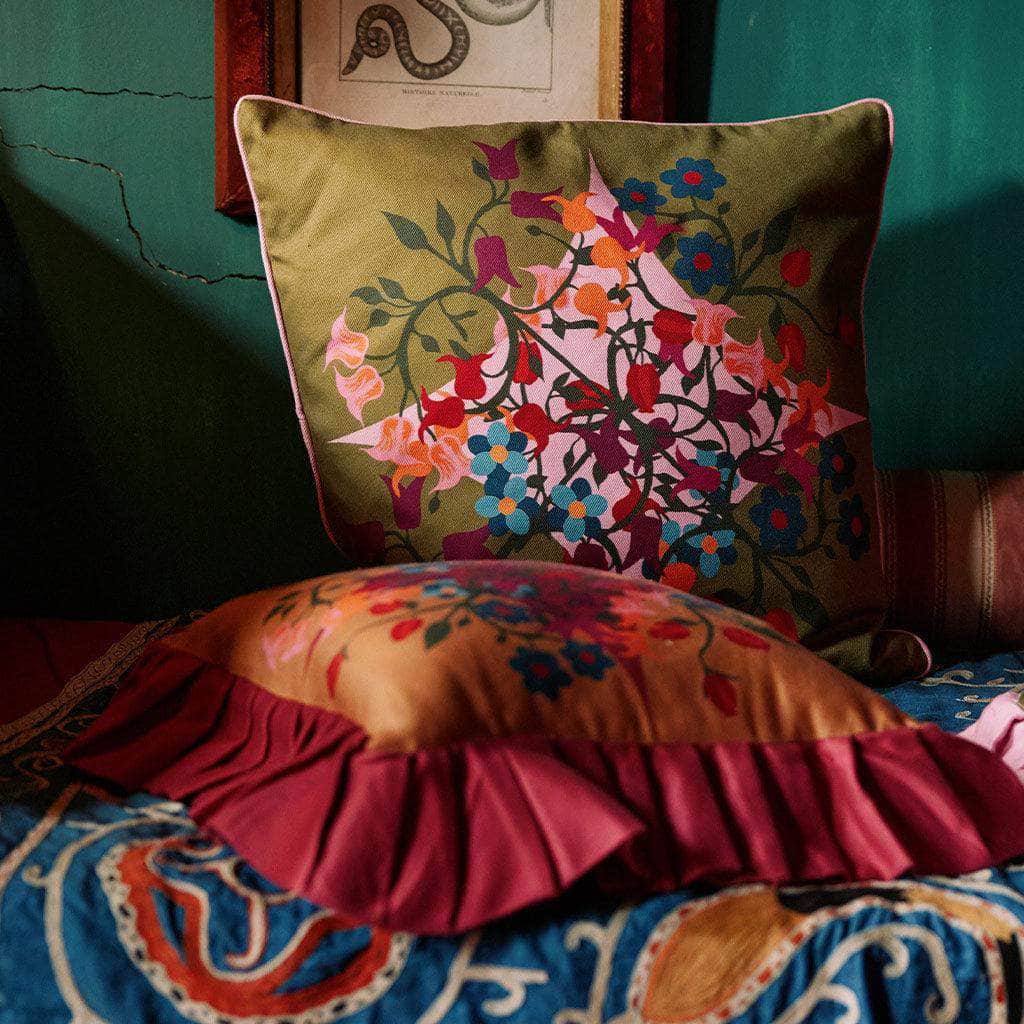 Blumen Green Square Cushion Cover