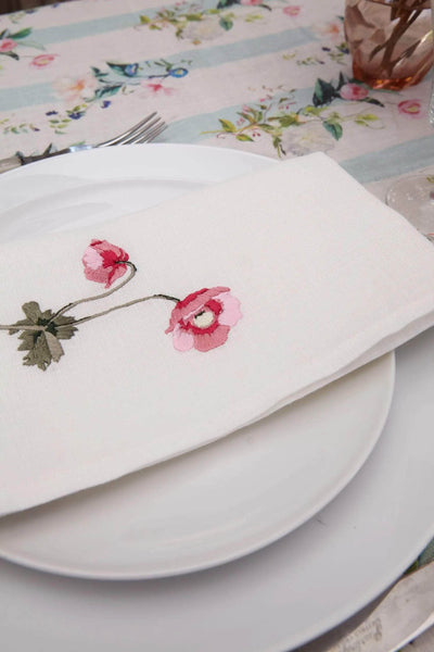 Flora Stripe Embroidered Linen Napkin