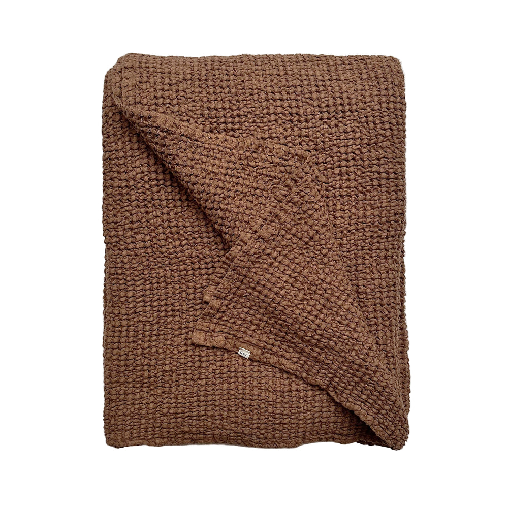 Mya Linen Waffle Blanket Rust OEKO-TEX Certified