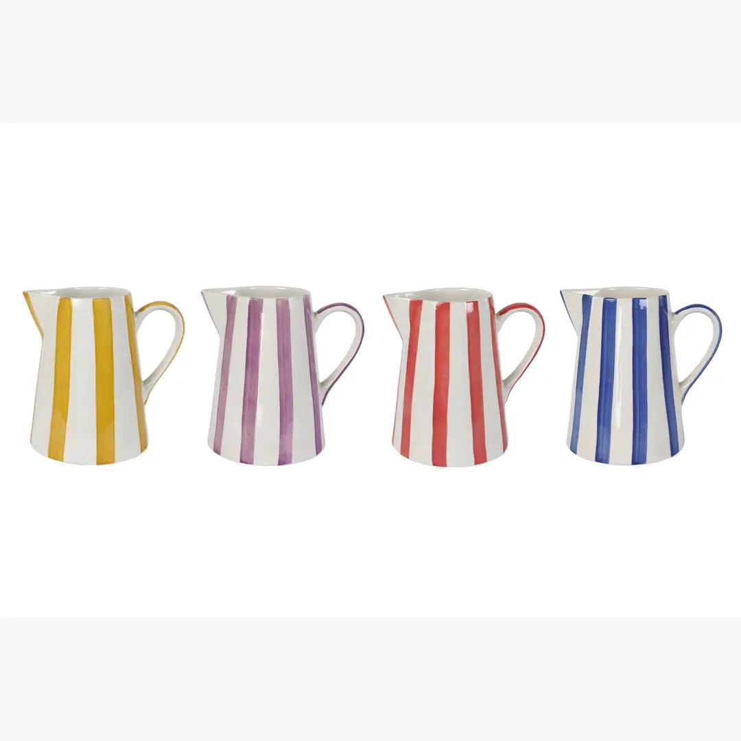 Ceramic Stripe Pitcher, Yellow- 8.25 x 8.25 x 8 Inches