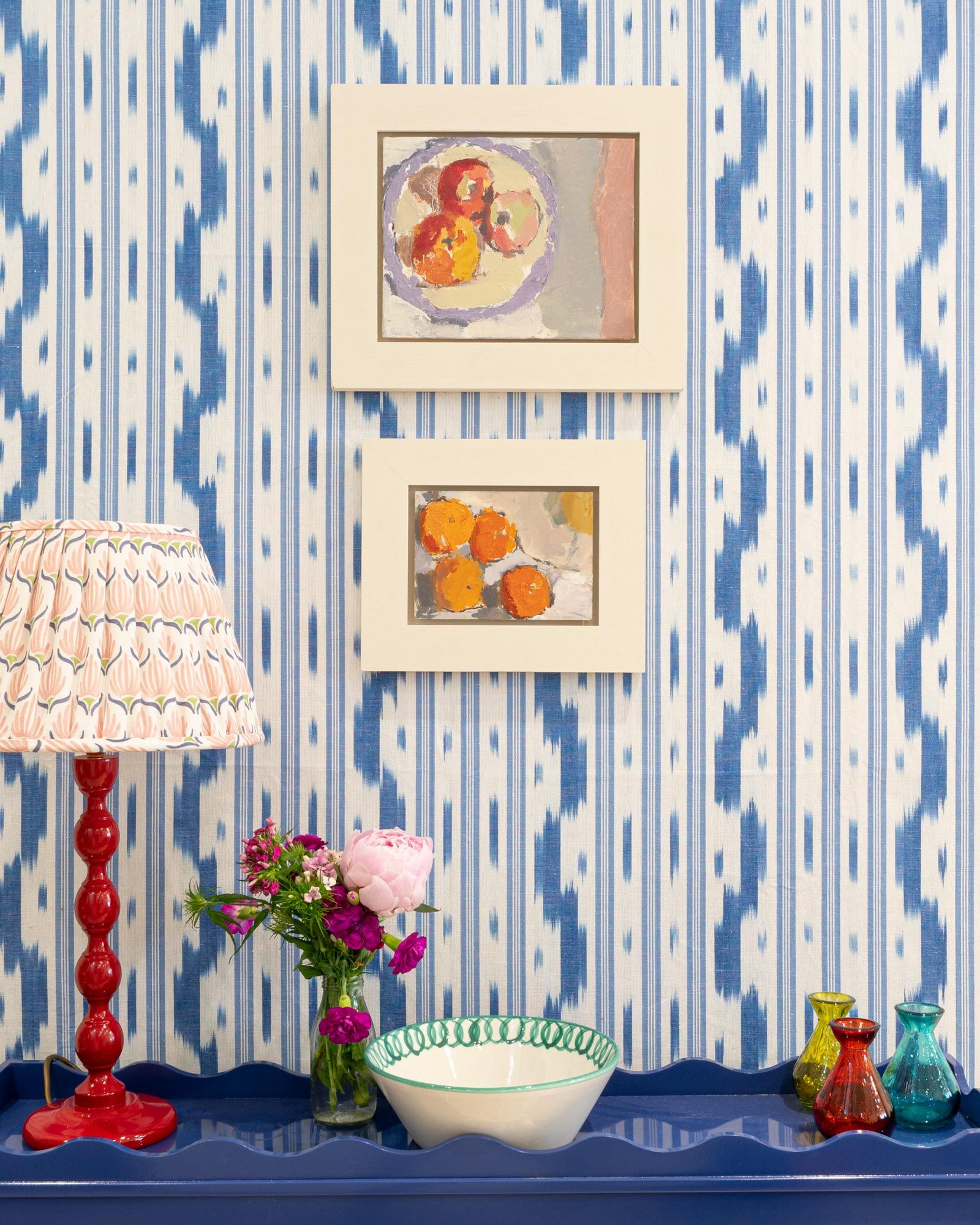 Vicens Fabric - Pale Blue Stripe With Indigo Wave