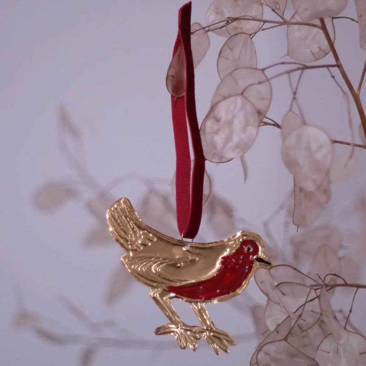 Gold Embossed Robin Ornament