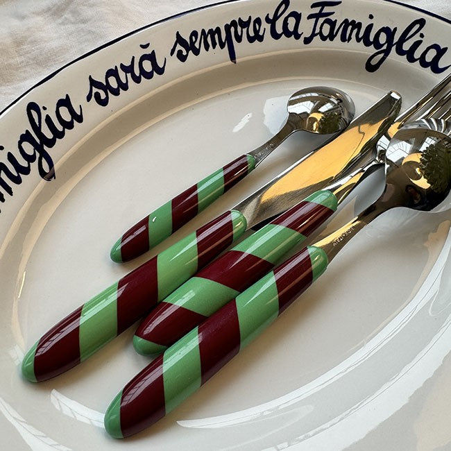 Cutlery Set of 4 Stripes Green and Purple