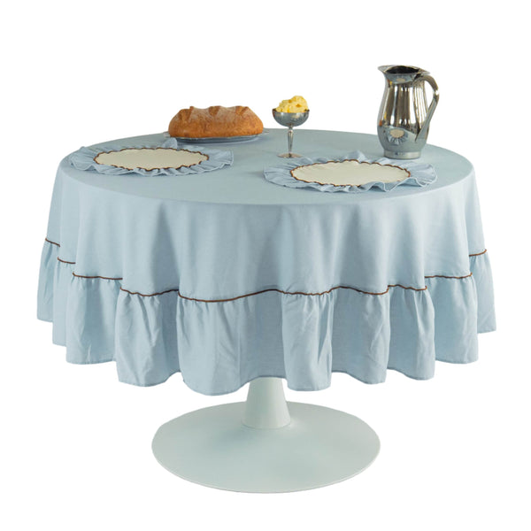 Round Ruffle Tablecloth, Blue-