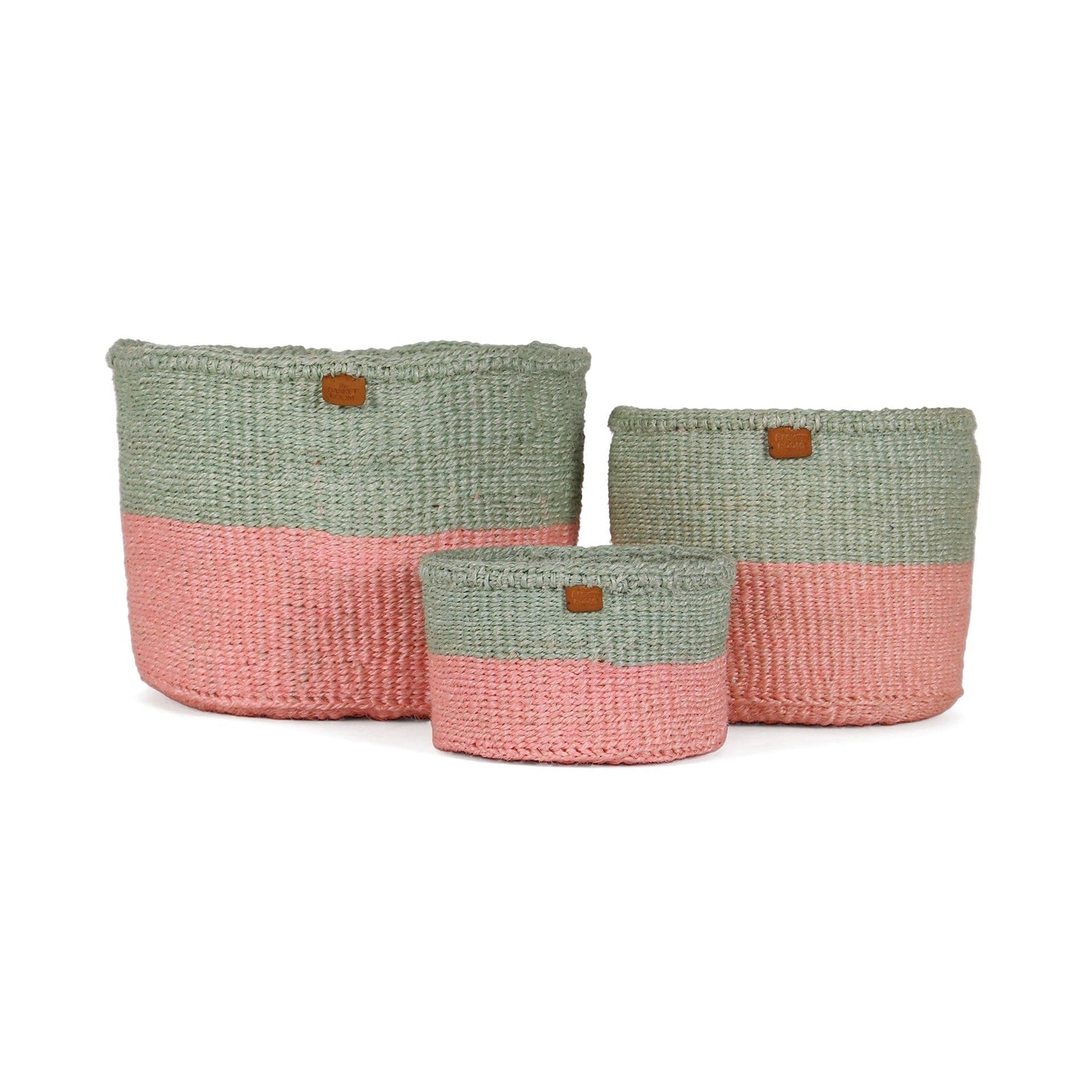 SIAFU: Sapling Green and Dusky Pink Colour Block Sisal Basket