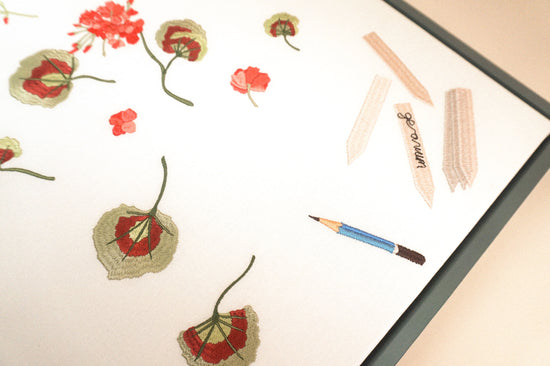 Geranium Cuttings Framed Embroidered Canvas