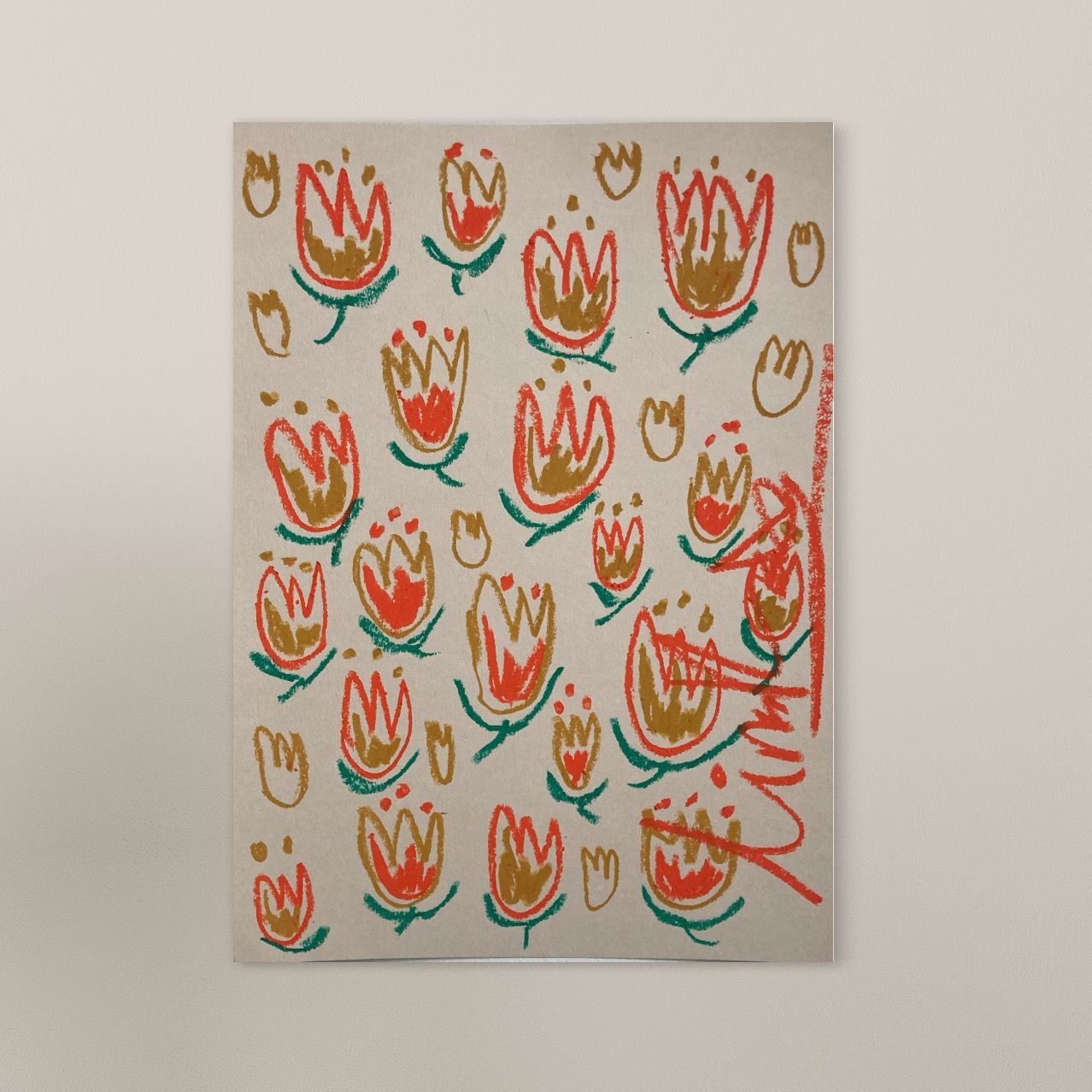 Multi Floral Orange & Taupe | Original Painting A3