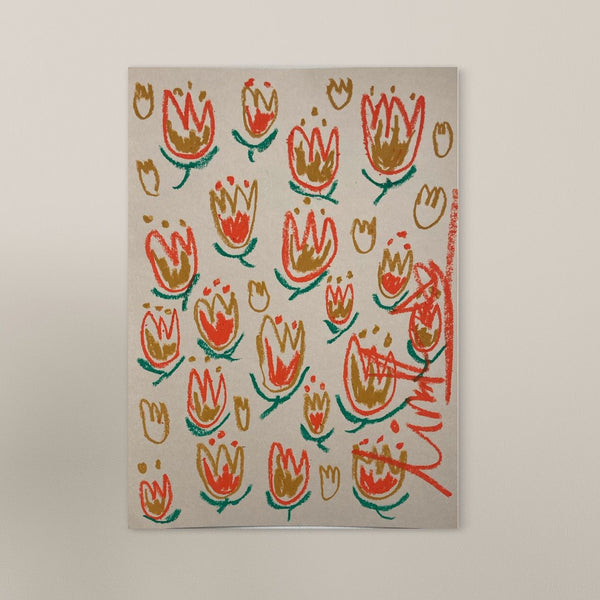 Multi Floral Orange & Taupe | Original Painting A3