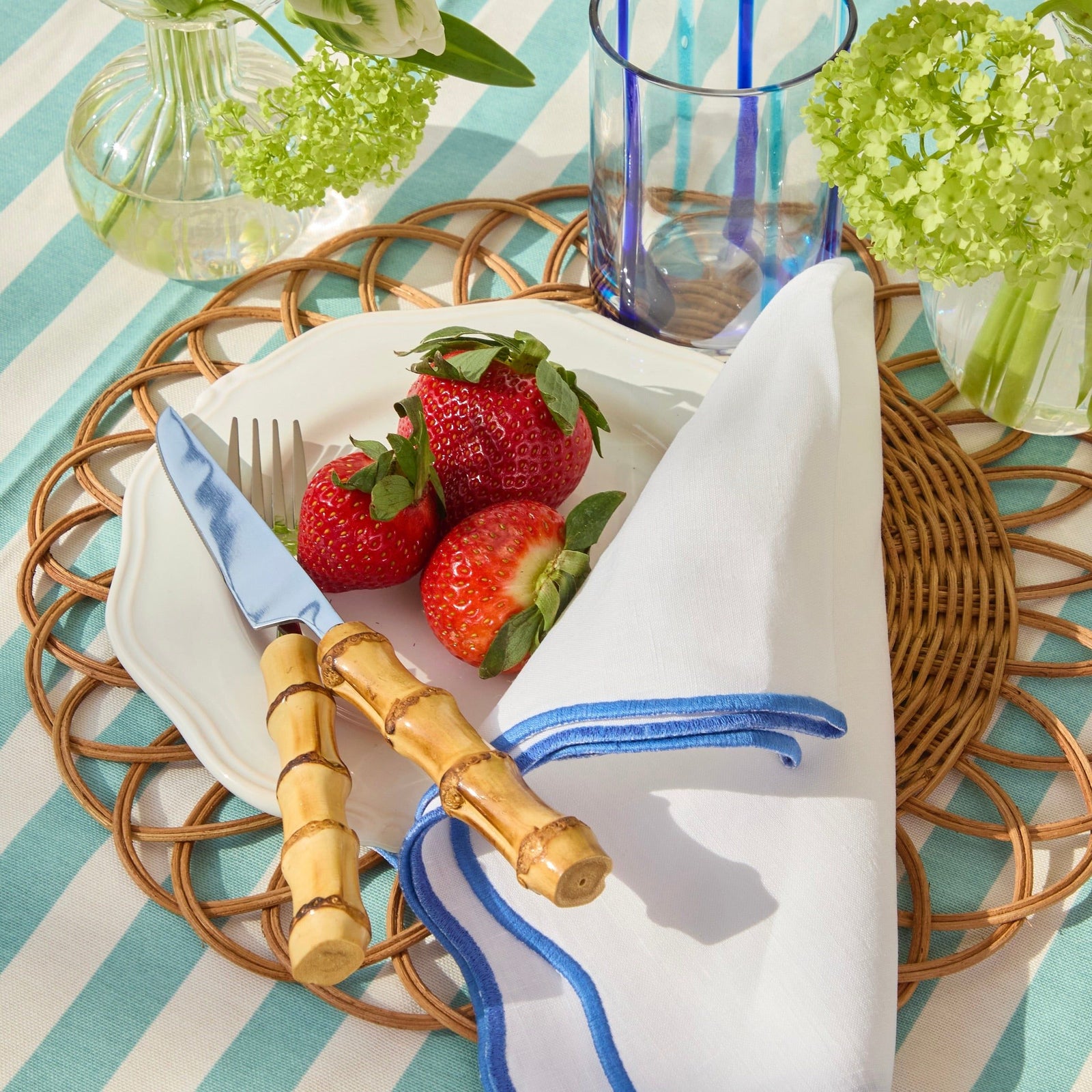 Blue Edged Linen Napkins (set of 4)
