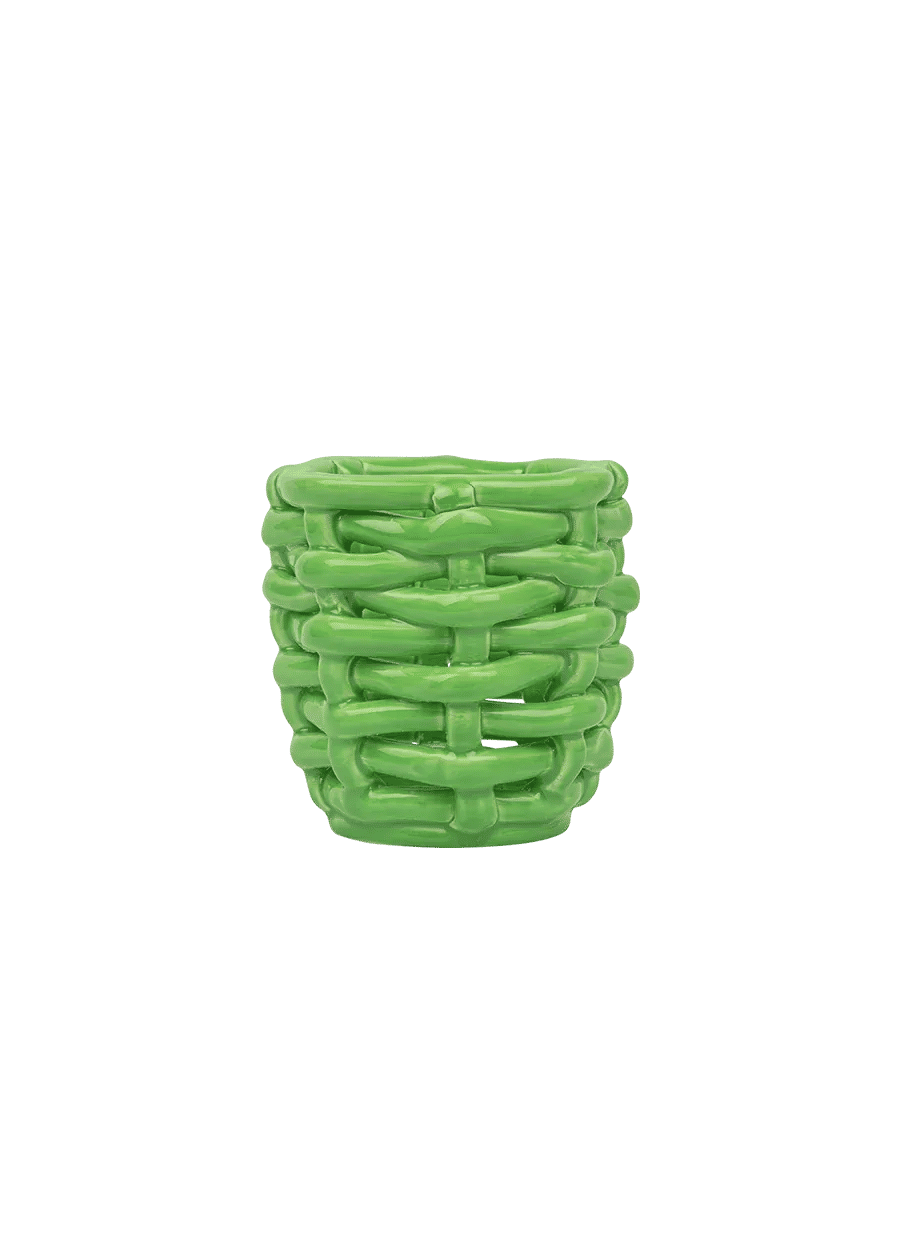 Small Apple Green Basketweave Planter