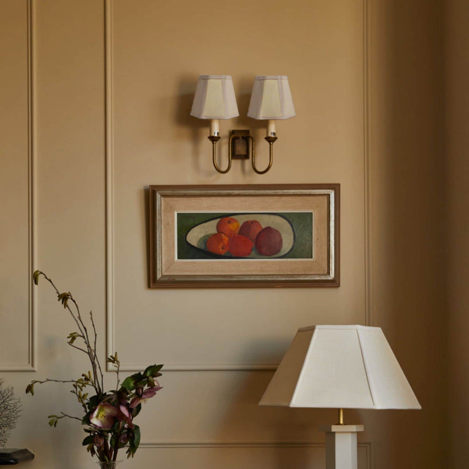Hexagon Linen Lampshade, Cream Trim - Candle Shade