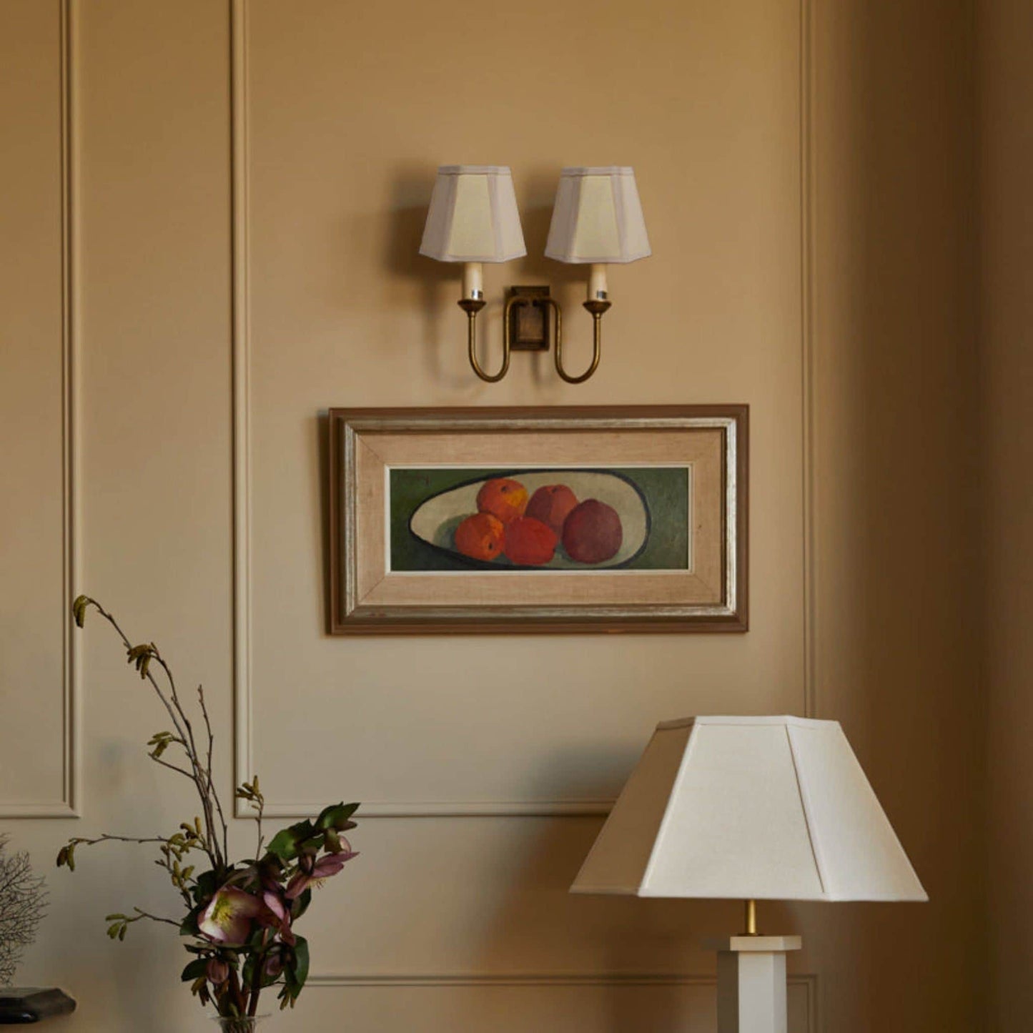 Hexagon Linen Lampshade, Cream Trim - Candle Shade