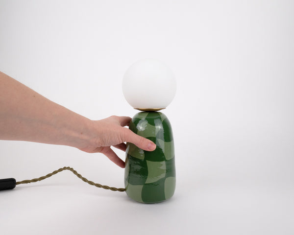 'Abstract Check' Table Lamp w/ Bulb - Green