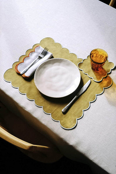 Zero-Waste Scalloped Linen Placemats Willow Green - Set of 2