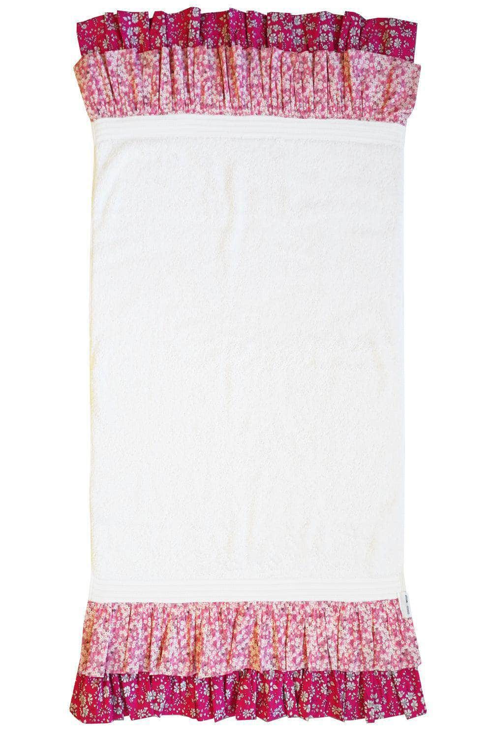 Ruffle Edge Towel Made With Liberty Fabric Mitsi Valeria & Capel Fuchsia Pink