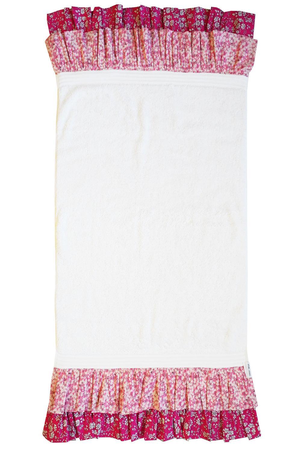 Ruffle Edge Towel Made With Liberty Fabric Mitsi Valeria & Capel Fuchsia Pink