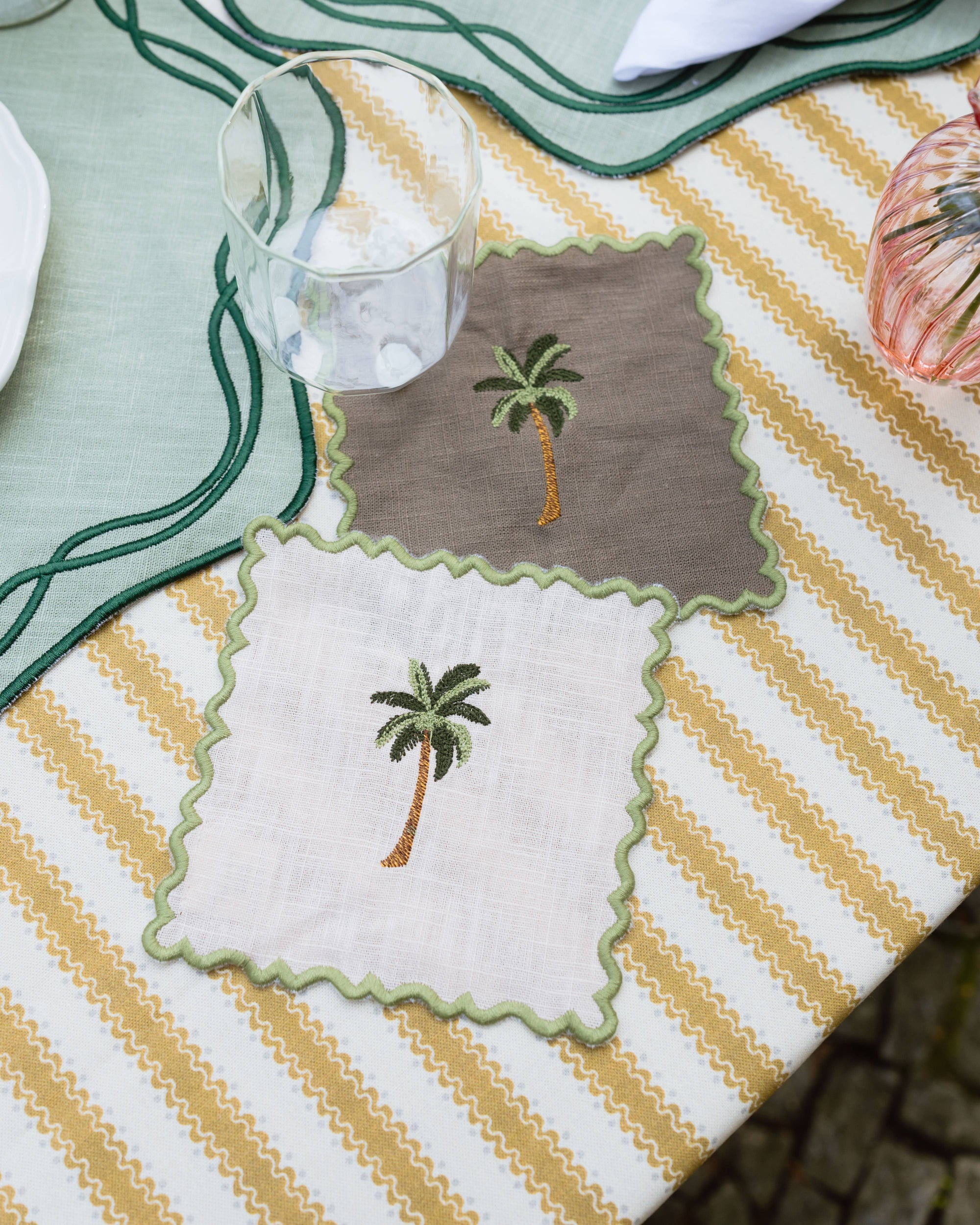 Scalloped Brown Cocktail Napkin with Palm Tree