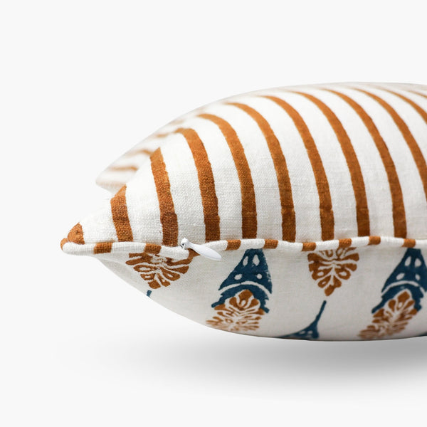 Bahaar Lumbar Throw Pillow Cover - Mustard & Blue