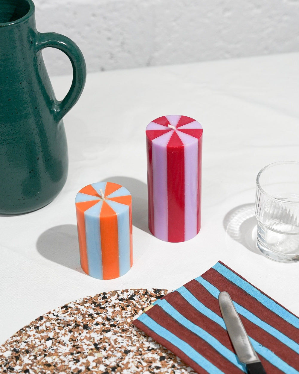 Medium Pillar Candle - Moss Green / White