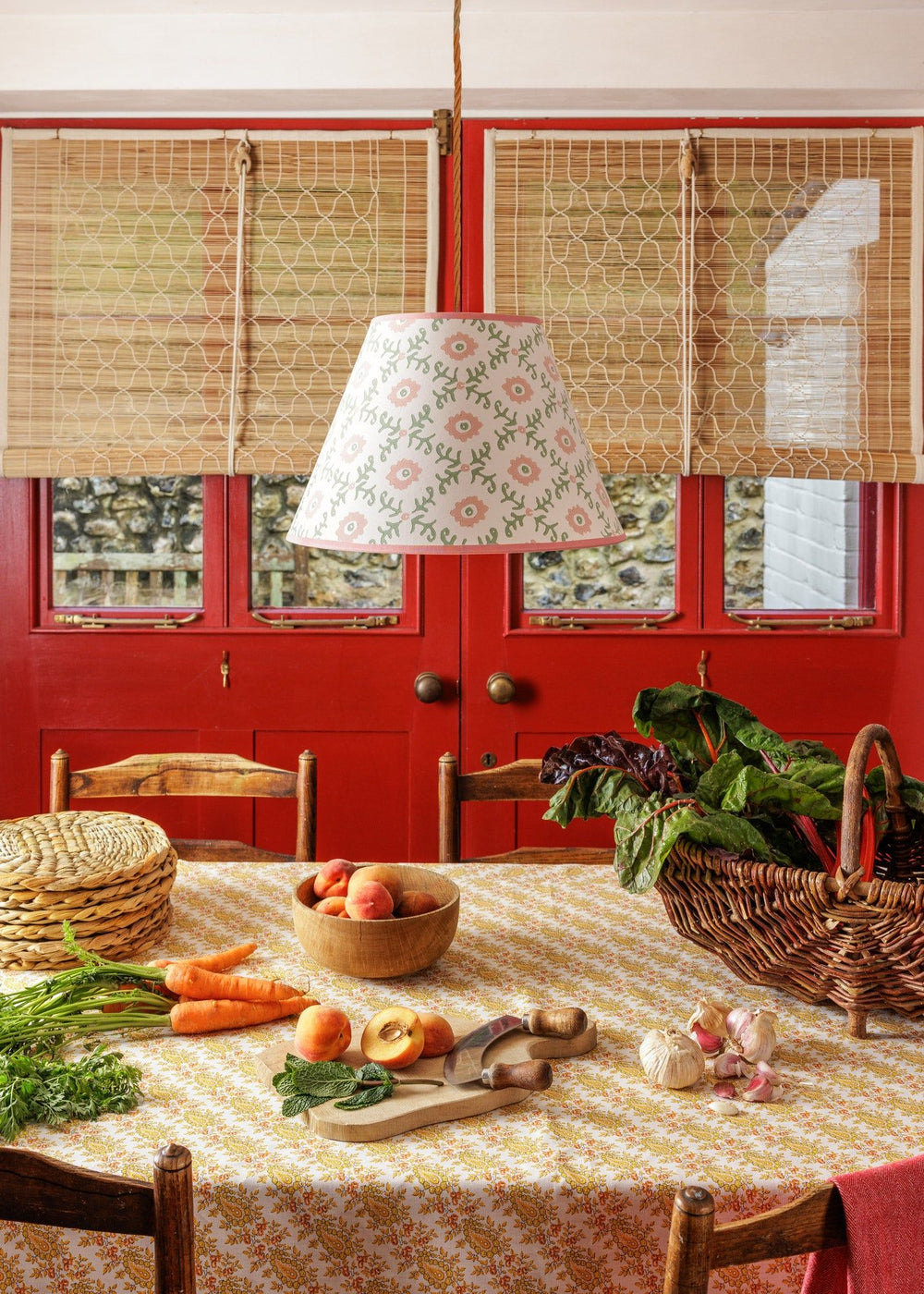 Folk Flower Pendant Lampshade - Pink / Green