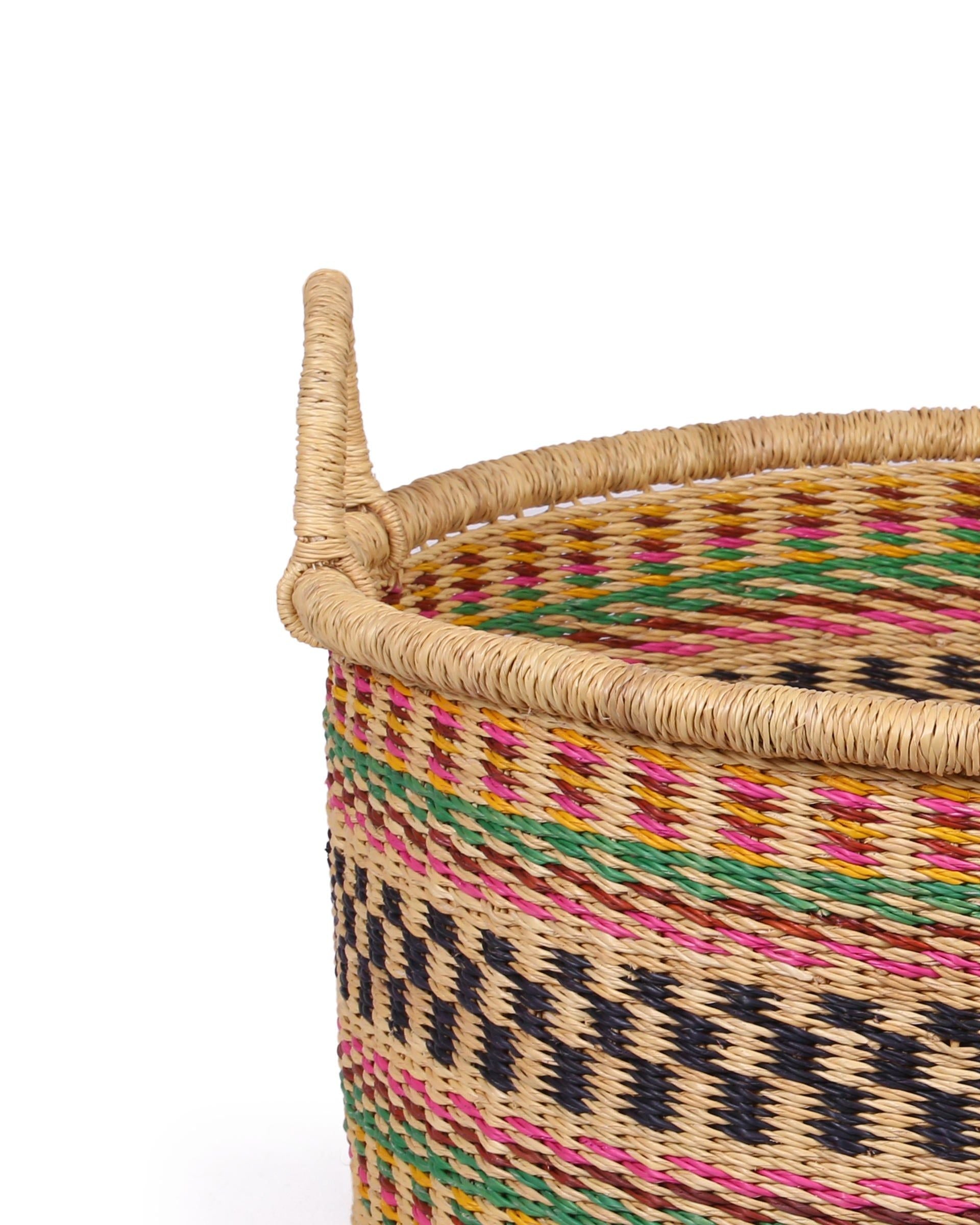 ADOM: Large Pink, Green and Yellow Floor Storage Basket with Handles
