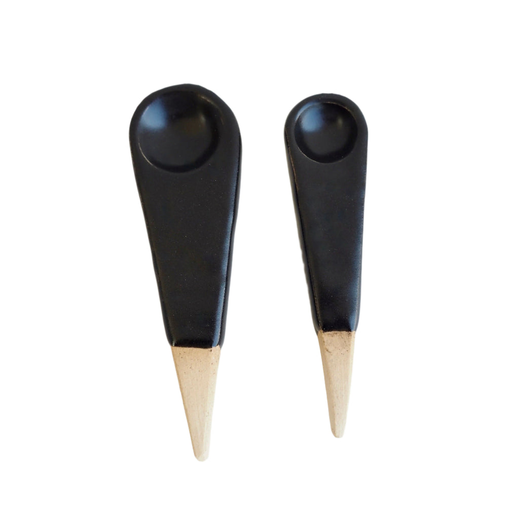 Handmade Mini Black Satin Pottery Salt / Spice Spoon