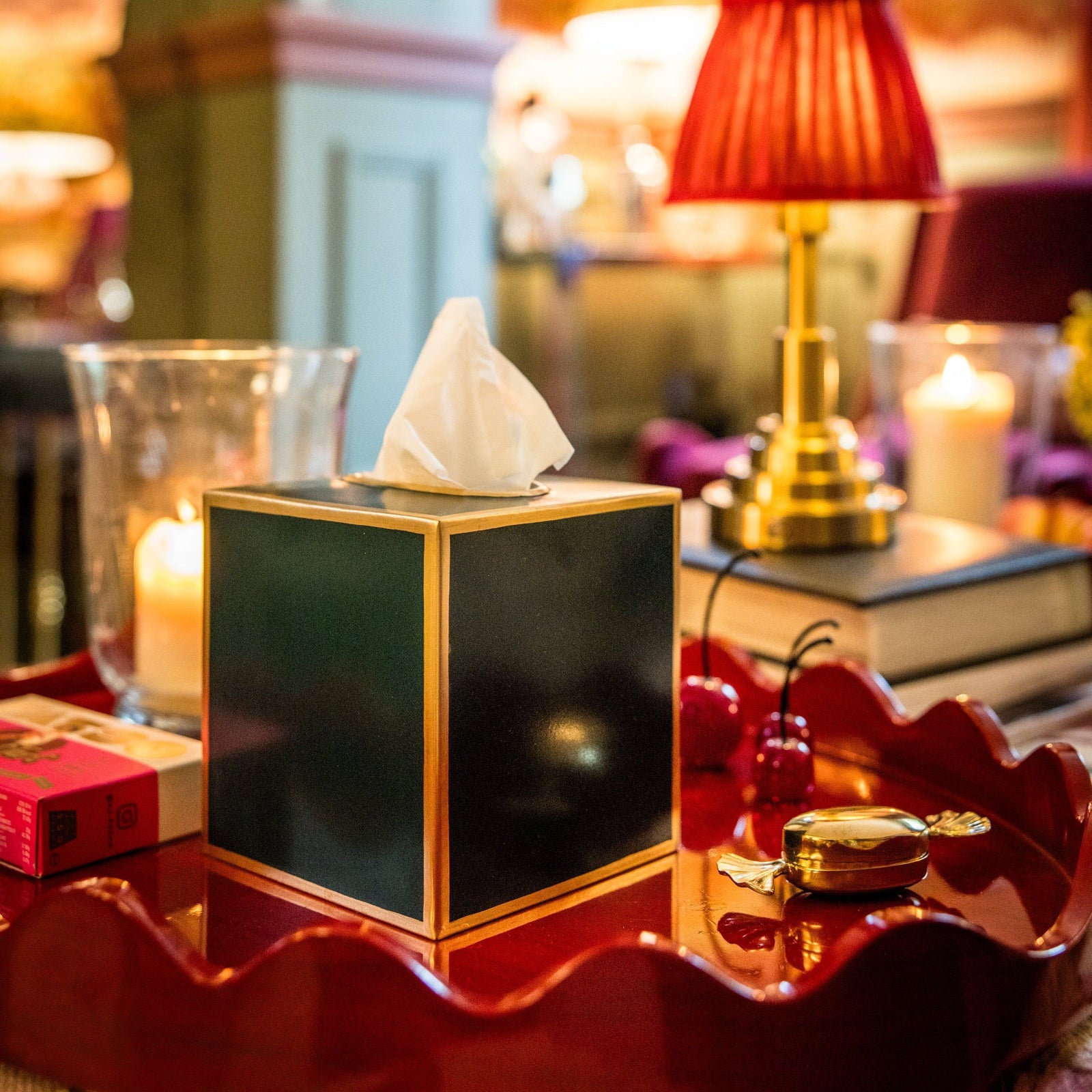 Tissue Box Cover | Forest Green & Gold