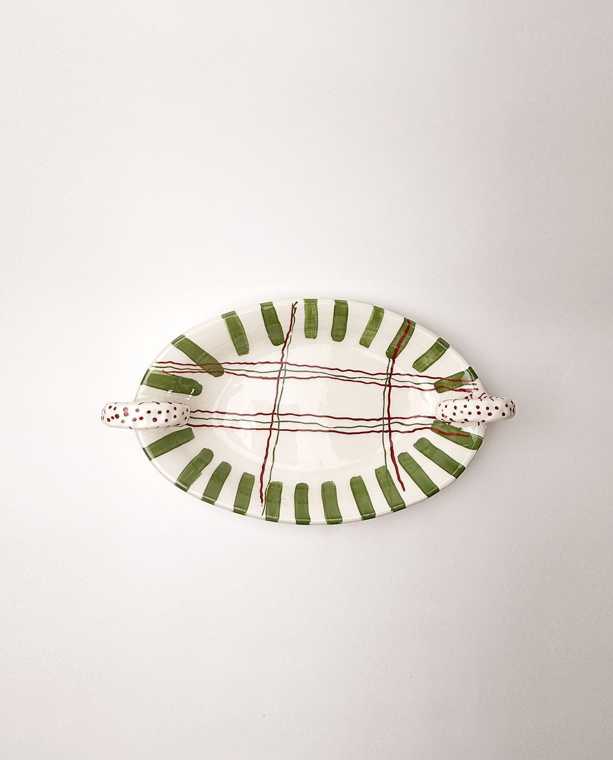 Festive Handmade Ceramic Platter with Handles