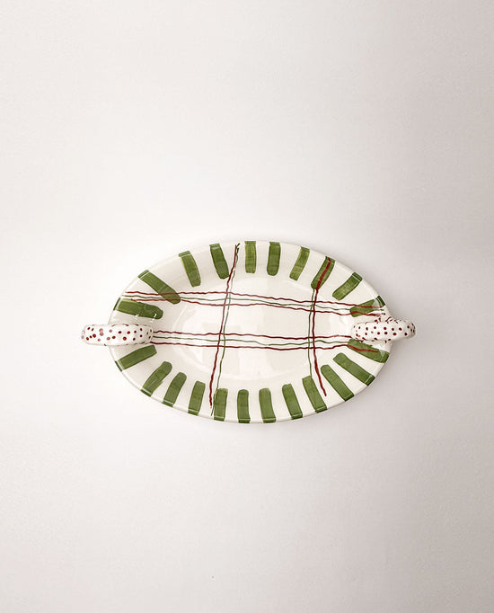 Festive Handmade Ceramic Platter with Handles