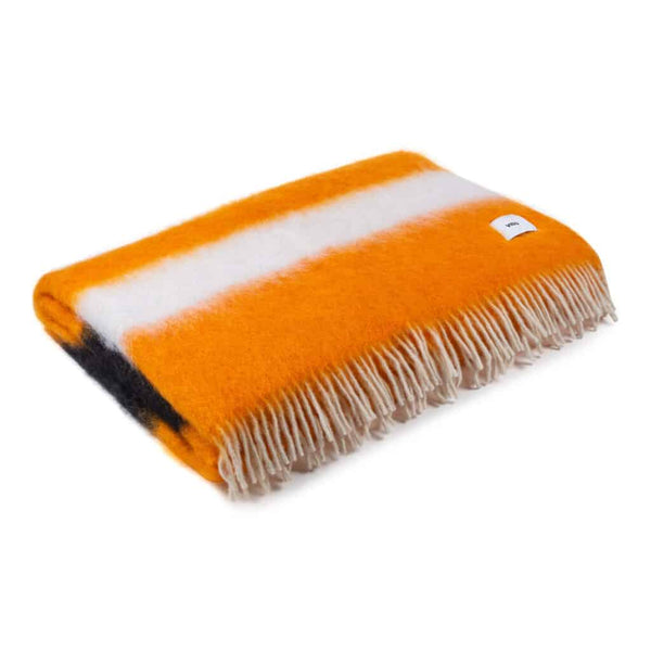 Viso Mohair Blanket Black, Orange & White Vertical Stripes