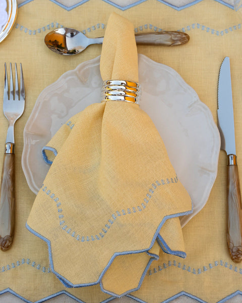 Alba Napkin, Pastel Yellow with Blue