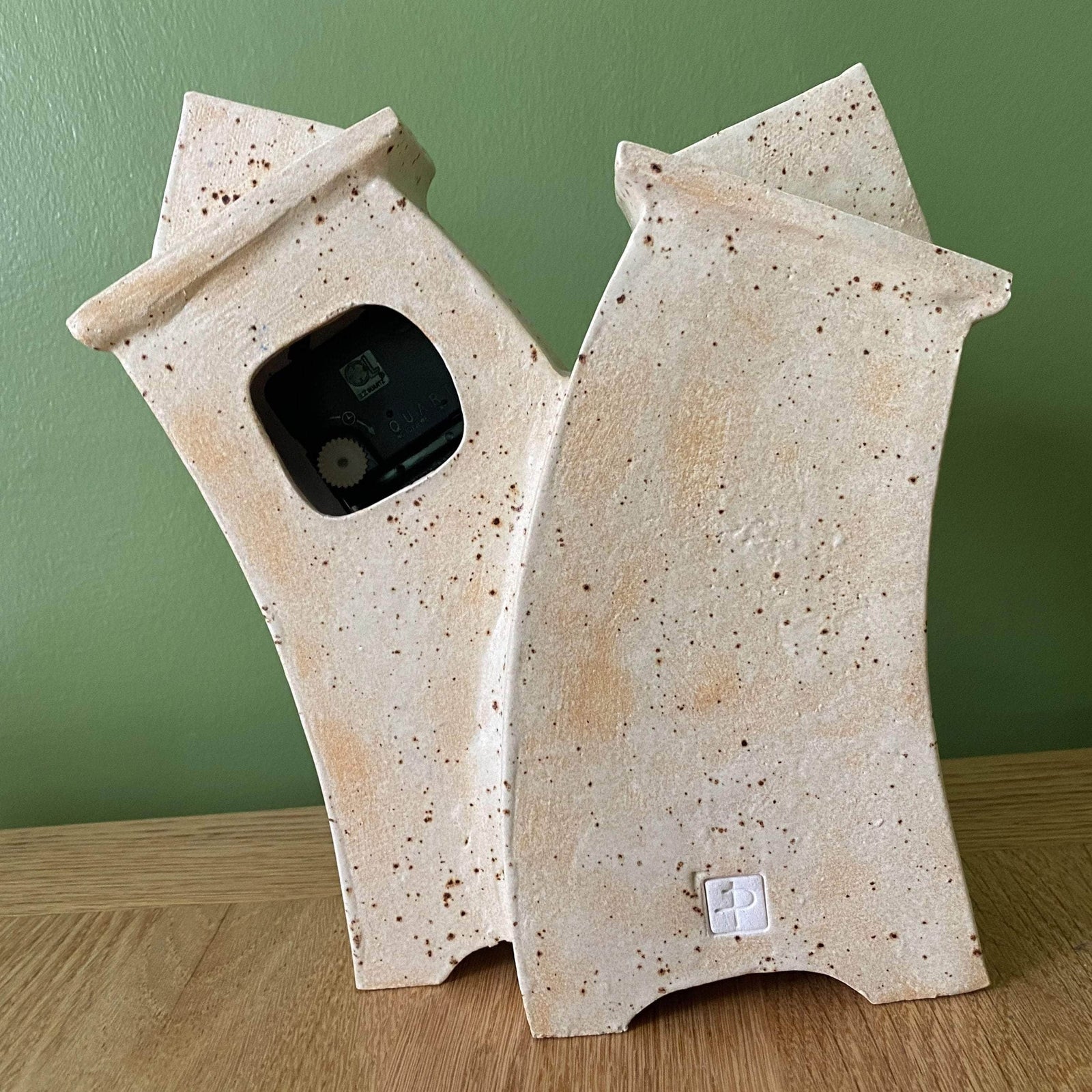 Double Ceramic Mantel Clock - Oatmeal Glaze